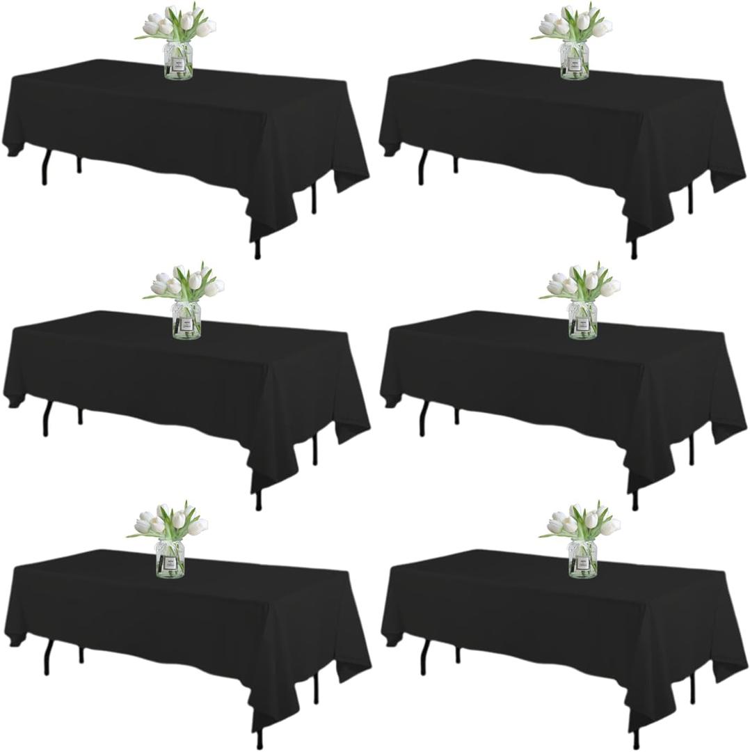 WIGENIUS 6 Pack Black Table Cloth Rectangle Tablecloths 60X84 Inch,Polyester Table Cloth for 4 Foot Rectangle Tables,Wrinkle Resistant Washable Fabric Table Covers for Party,Wedding Banquet