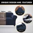 PrinceDeco Velvet Couch Cover Loveseat Covers for 2 Cushion Couch 3 Piece Sofa Covers for Dogs Washable Loveseat Covers Width Up to 72 Inch No Slip Stretch Sofa Slipcover(Medium, Navy)