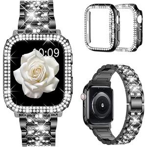 Mosonio Compatible with Apple Watch Band 38mm 40mm 41mm 42mm 44mm 45mm 46mm 49mm with 2 Pack Case Women, Jewelry Replacement Metal Bands Strap with Bling PC Protective Case for iWatch Ultra SE Series Mosonio Compatible with Apple Watch Band 38mm 40mm 41mm 42mm 44mm 45mm 46mm 49mm with 2 Pack Case Women, Jewelry Replacement Metal Bands Strap with Bling PC Protective Case for iWatch Ultra SE Series