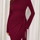 PRETTYGARDEN Women 2025 Mini Bodycon Dresses Long Sleeve Ruched Fitted Short Night Out Trendy Party Club Outfits Fall Clothes (Red, L)