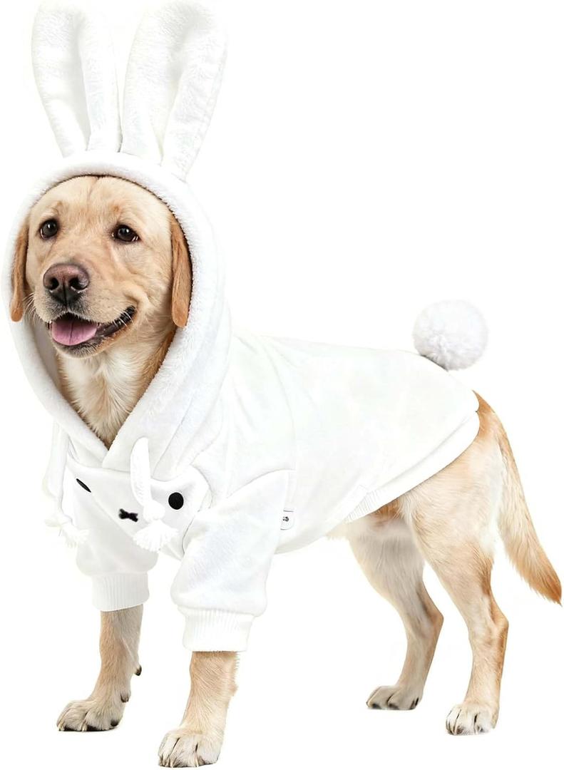 Dog Easter Bunny Costume with Rabbit Ears & Fluffy Tail,Cute Rabbit Pet Outfit for Dogs,Warm Plush Halloween Party Puppy Clothes Hoodie Sweater Shirt,XXL (XXL(Chest:26.7inch), White)