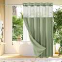 Gibelle No Hook Waffle Weave Shower Curtain with Snap-in Fabric Liner Set for Bathroom, Hotel Style with Mesh Top Window, Waterproof & Washable, Sage Green, 72x74