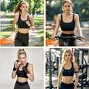 Sports Bras for Women, Criss-Cross Back, Adjustable Wire-Free Medium Support Workout Bra with Removable Cups (Large, Coal Black)