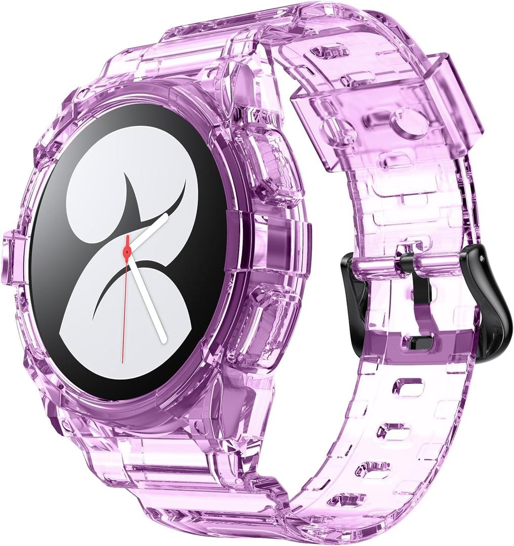 NotoCity for Galaxy Watch 4 Galaxy Watch 5 Watch 6 40mm Bands, Clear Band with Protective Case Replacement Strap for Galaxy Watch 4 Watch 5 (40mm Purple)