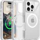 for iPhone 16 Pro Max Clear Case, Compatible with MagSafe, Anti-Yellowing, Shockproof, Dropproof, Heavy Duty Protection, Triple Layer Magnetic Phone Case Cover, 6.9", Clear