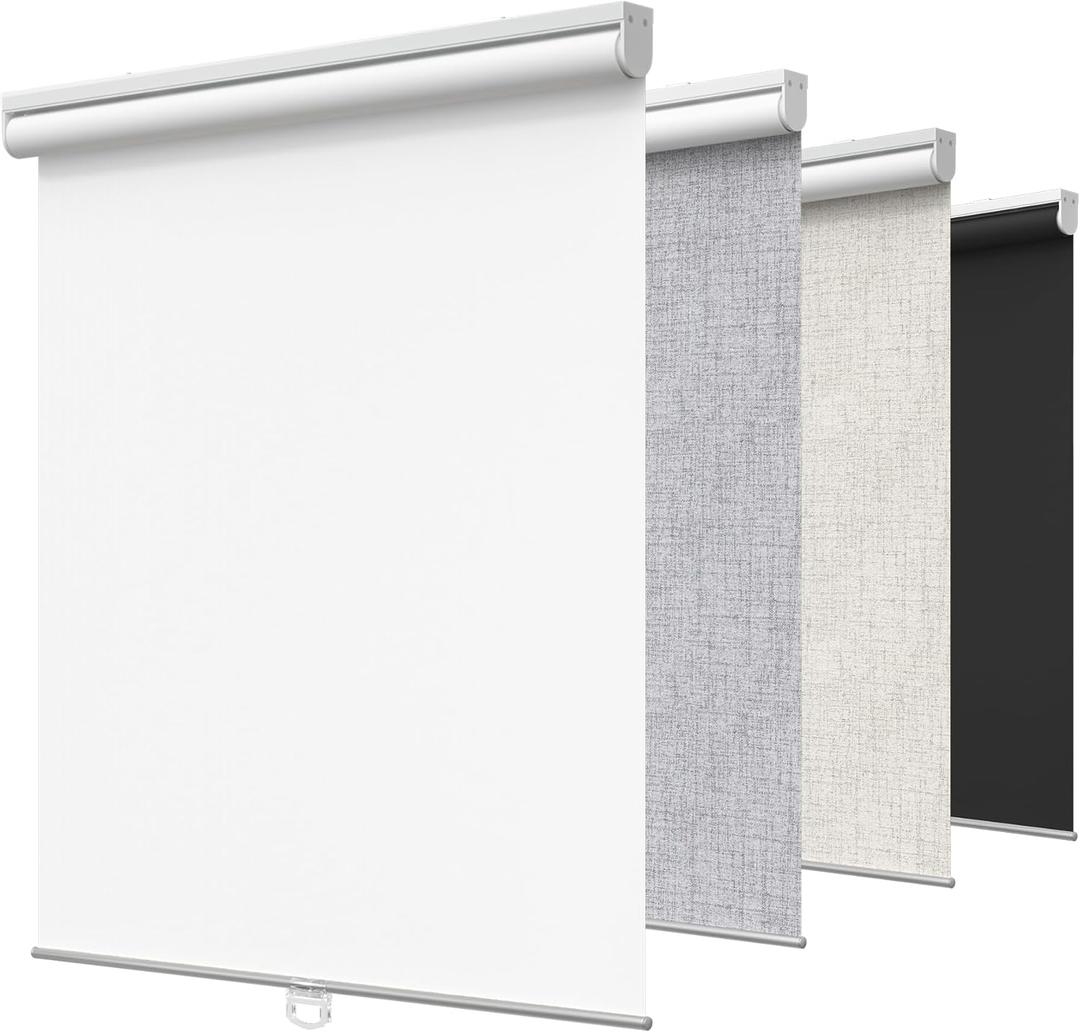 GENIMO 100% Blackout Roller Window Shades, Window Blinds Cordless with Thermal Insulated, UV Protection Fabric, Mini French Door Blinds for Home, Bedroom, Office, White, 20" W X 72" H