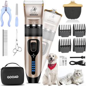 Dog Clippers for Grooming,Dog Grooming Kit for Heavy Thick Hair&Coats/Low Noise Rechargeable Cordless Hair Trimmer/Pet Shaver with Paw Trimmer for Small & Large Dogs Cats (Gold)