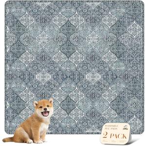 nunubaby Washable Pee Pads for Dogs, Stylish, Non-Slip and Leak-Proof Pee Pads. Reusable Potty Pads for Dogs for Crates and Floors.(Blue/Multi, 36" x36" ) (36x36 Inch (Pack of 2))