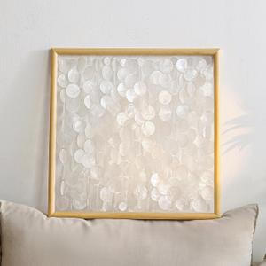 DHHOUSE 24x24 inch Handmade Capiz Shell Wall Art, Minimalist White Shell Wall Hanging with Wooden Frame, Coastal Wall Decor for Living Room, Bedroom, 23.7"L x 23.7"W