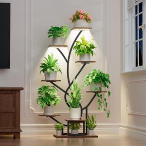 EVAWOO Plant Stand Indoor with Grow Lights - 8 Tiered Corner Plant Shelf Indoor, 50" Tall Lighted Plant Stand for Indoor Multiple Plants, Flower Stands Display Rack Holder for House, Patio, Black