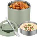 40oz Insulated Food Jar-Say Goodbye to Spills&Cold Meals|QuickLift Airtight Leak-Proof Lid Thermo for Hot Food, Wide Mouth Soup Thermos Lunch Box Container Adults|Stainless Steel with Folding Spoon (Green)