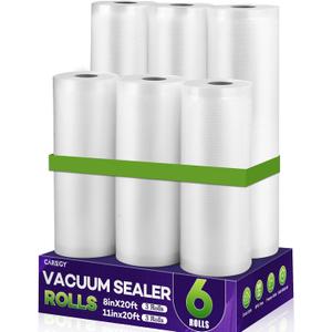 CAREGY Food Vacuum Sealer Rolls Bags 6 Pack 3 Rolls 8'' x 20' and 3 Rolls 11''x 20' Commercial Grade BPA Free Bag Rolls Embossed Food Saver Bags for Meal Prep,Sous Vide Cooking and Food Storage