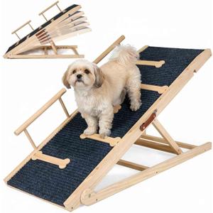 Dog Ramp Adjustable 5 Heights, Non-Slip Design with Leather Handle for Easy Transport & Storage, Perfect for Beds and Couches-Ideal for Small to Large Dogs