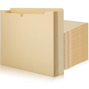 Zhehao 100 Pcs File Jackets Reinforced Straight Cut Tab Pocket Folders Expandable File Folder Expanding Paper Organizer with Tabs Expansion Pocket, Letter Size(Beige Color)