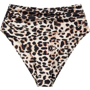 ZAFUL Women High Waisted Bikini Bottoms Ruched Swimsuit Bottom Tummy Control Bathing Suit Bottoms (Large, Leopard)