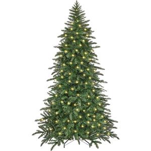 Yaheetech 7.5ft Pre-Lit Christmas Fir Tree with 550 Warm LED Lights & 1278 PVC Tips,Hinged Holiday Decorative Tree with Foldable Stand & Protective Foot Caps,Green