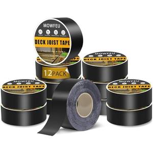 Mowfeu Deck Joist Tape 1-5/8''×50', 12 Pack Weather-Resistant Joist Tape for Decking, Waterproof Seal Antiseptic Butyl Joists Tape, Self-Adhesive Flashing Joists Tape for Wood Decks Beams Roof
