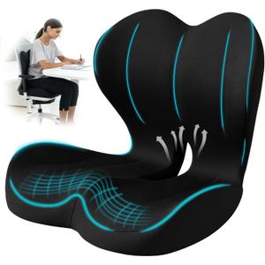 Seat Cushion for Office Chair and Car, Lumbar Support Pillow for Office Chair, Memory Foam Ergonomic Seat Cushion for Long Sitting, Back & Tailbone Pain, Sciatica - Black, Large