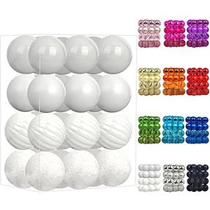 Emopeak 24Pcs Christmas Balls Ornaments for Xmas Christmas Tree - 4 Style Shatterproof Christmas Tree Decorations Hanging Ball for Holiday Wedding Party Decoration (White, 1.3"/3.2CM)