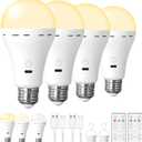 4Packs Magic Rechargeable Light Bulbs with Remote Control, E26 Cordless Battery Operated Light Bulb for Lamps, Wireless No Electricity Smart Battery Powered LED Bulb, 2200mAh/Dimmable/Timer (4pcs)