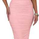 BEAGIMEG Women's Sexy Ruched Sleeveless Deep V Elegant Cocktail Evening Party Maxi Dress S