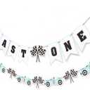 Fast One Birthday Banner - Racecar 1st Birthday Decorations,Fast One Party Banner, Racing Party Decoration (red) (blue)