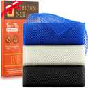 UJFQBH 3 Pieces African Bath Sponge African Net Long Net Bath Sponge Exfoliating Shower Body Scrubber Back Scrubber Skin Smoother,Great for Daily Use(Blue,Black,Off-White)