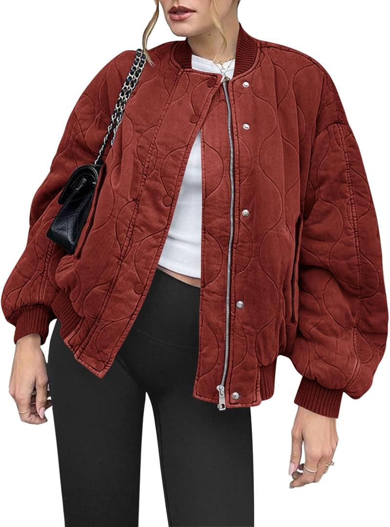 Yousify Winter Jackets for Women Fashion 2024 Casual Puffer Coat Zip Up Lightweight Short Jacket S-2XL (Large, 07 Burgundy)