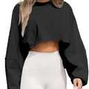 Remidoo Women's Casual Cropped Sweatshirt Long Sleeve Crop Top Crewneck Pullover Shirt Black Small