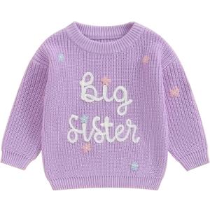 Baby Girl Boy Knit Sweater Blouse Pullover Sweatshirt Warm Crewneck Long Sleeve Tops for Infant Toddler (2-3T, Big Sister Purple Sweater)