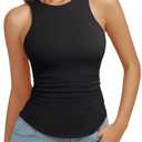 REORIA Womens High Neck Sleeveless Tank Tops Racerback Double Lined Basic Tops Summer Fitted Going Out Tops