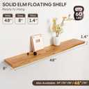 48" Rustic Elm Floating Shelves - Solid Wood Live Edge with Invisible Brackets, Wall Mounted Shelf for Living Room, Kitchen & Bathroom Decor, Natural