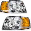 for 2003 2004 2005 2006 Ford Expedition Headlight Assembly compatible with 03-06 Ford Expedition Chrome Housing Amber Reflector Headlamp Replacement Left and Right Pair