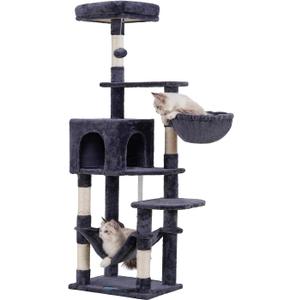 Hey-brother Cat Tree with Large Hammock, Multi-Level Cat Tower for Indoor Cats, Cat Condo with Sisal-Covered Scratching Posts and Top Perch, Smoky Gray MPJ050G