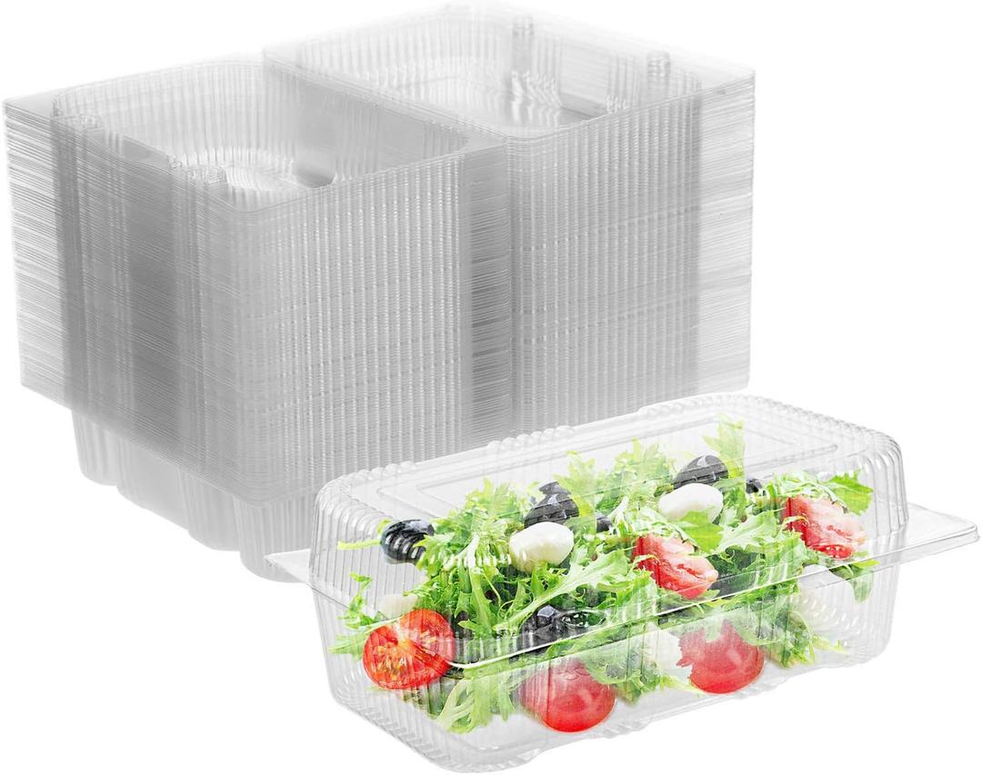 Kaderron Disposable Plastic Hinged Food Container - 50 Pcs Upgrade and Thicken Clear Clamshell Food Containers, Internal Size 9" Length x 4.7" Width x 2.9" Depth (9.0"x4.7"x2.9"-50 Count)