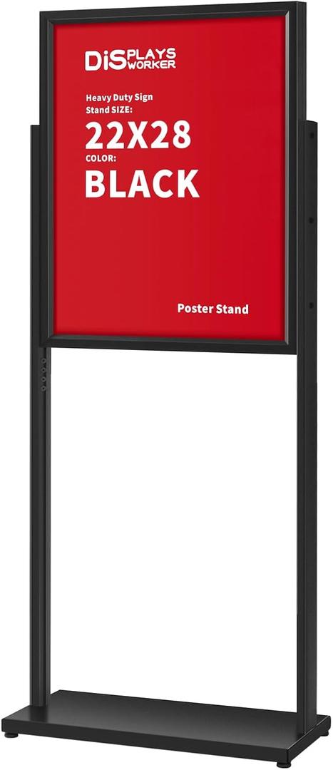 DISPLAYSWORKER Aluminum Alloy Floor Sign Stand, 22x28 Inch Heavy Duty Double-Sided Poster Stand with Reinforced Structure and Steel Base for Business Display (1, Black, 22×28)