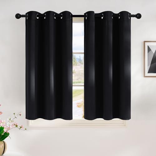 NICETOWN Halloween Blackout Curtains 45 Inches Long Kitchen Drapes, Black Solid Thermal Insulated Grommet Blackout Drapery Panels for Window (2 Panels, 42 Inch Wide by 45 Inch Long, Black)