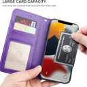 Bocasal Detachable Wallet Case for iPhone 13 RFID Blocking Card Slots Holder Premium PU Leather Magnetic Kickstand Shockproof Wrist Strap Removable Flip Protective Cover 5G 6.1 inch (Purple)