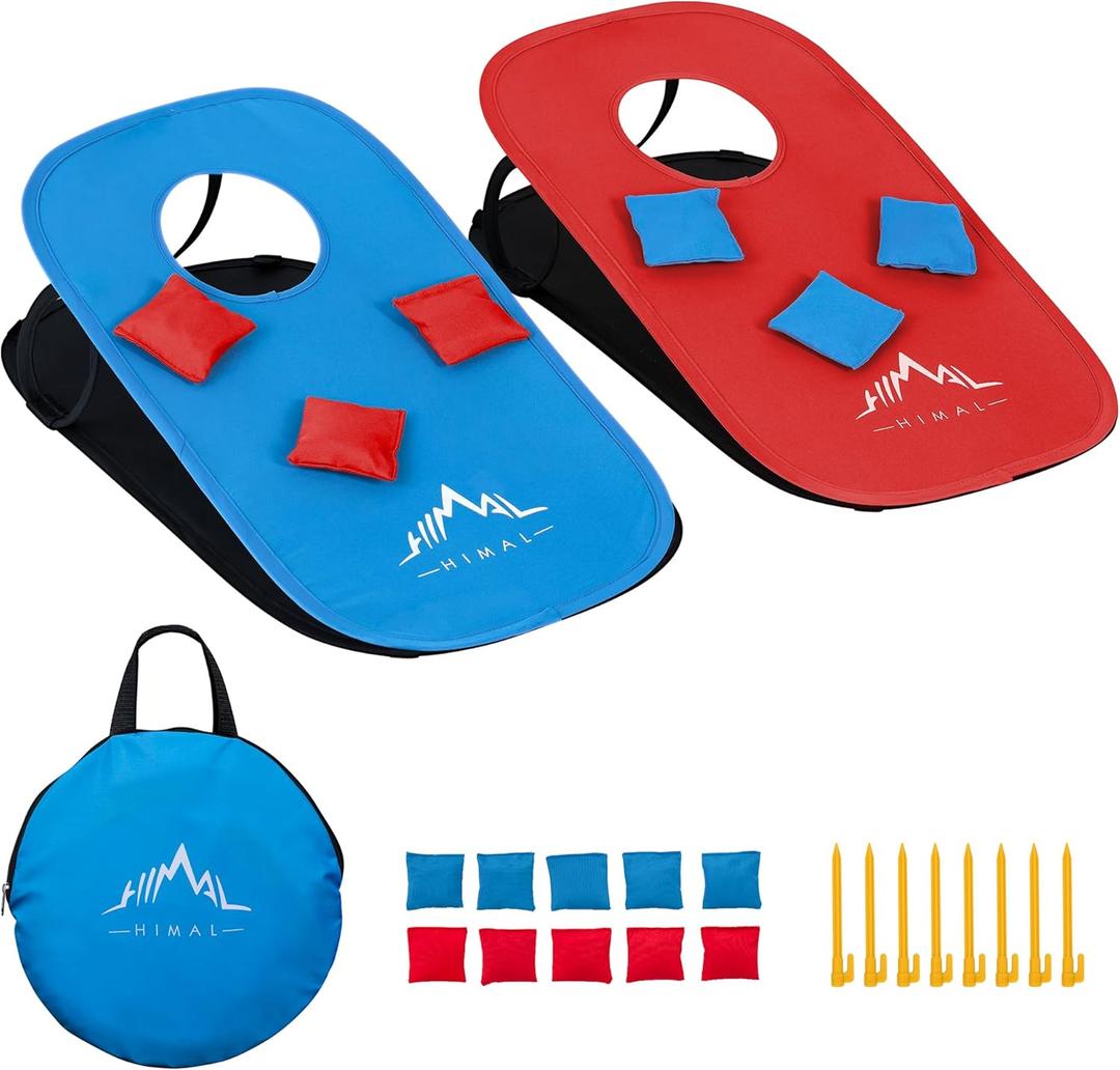Himal Collapsible Portable Cornhole Game Boards 10 Bean Bags Cornhole Set Tic Tac Toe Game 2 Games on 1 Board (2 x 1-feet)