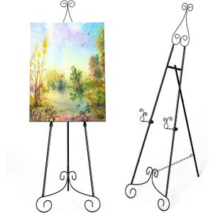 Tuenort 2 Pack Easel Stand for Sign, Heavy Duty Metal Display Stand with Chain Support, Black Height Adjustable Easels for Wedding Sign, Painting, Art