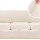 H.VERSAILTEX High Stretch Sofa Slipcover 4 Piece Cover Velvet Furniture Protector Form Fit Thick Velvet Extra Large Sofa Cover for 3 Cushion Couch Width Up to 97 Inch (Large Sofa, Cream)