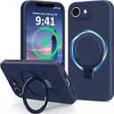 for iPhone 17e / iPhone 16e Case Stand, Slim Liquid Silicone Phone Cases Compatible with MagSafe Magnetic Ring Kickstand Case Full Camera Protection for iPhone 17e / 16e 6.1", Dark Blue