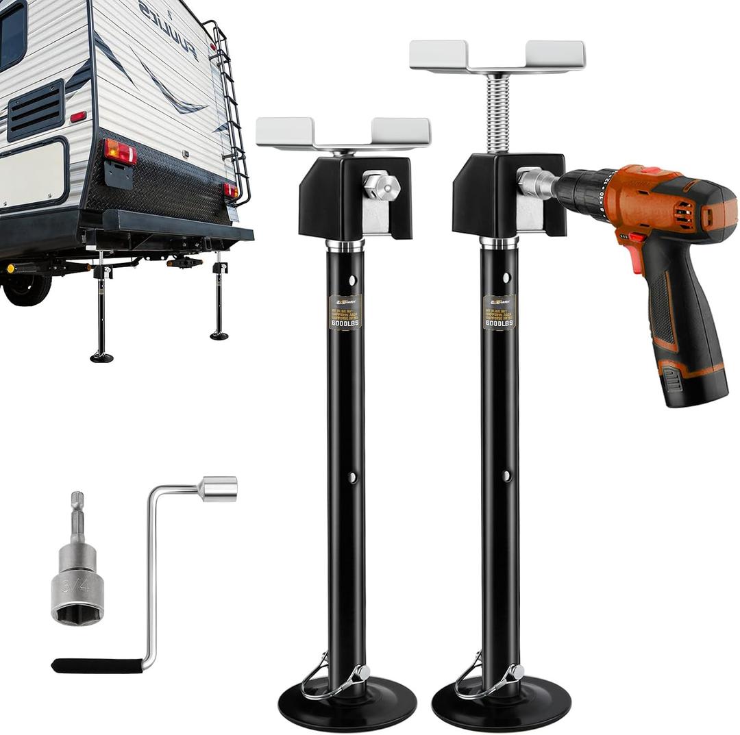 RV Slide Out Support Jacks Set of 2, 6000lbs Heavy Duty Supports, Adjustable 20"-49" Height by Power Drill or Handle, Slideout Stabilizer Jacks RV Camper Accessories for Travel Trailer