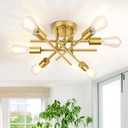 TOBUSA 6-Light Gold Semi Flush Mount Ceiling Light Fixture, Modern Industrial Brushed Golden Sputnik Ceiling Light, E26 Close to Ceiling Light for Kitchen Bedroom Dining Room Living Room Hallway