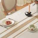 Colorigan Table Cloth, Cotton Linen Tablecloths Heavy Duty Wrinkle Free Table Cover with Tassels for Farmhouse Kitchen Dining Tables, Brown Lines,8-10 Seats
