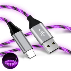 Light Up USB C Cable, LED Fast Charger Type C Charging Cords, USB-A to USB-C Compatible with Samsung Galaxy S20/S10/S9/S8, LG V40/V30 and More (Purple, 6 ft)
