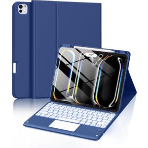 Harvopu for iPad Pro 13 Inch Case with Keyboard (M5/M4) 2025/2024, Magnetic Wireless Detachable Keyboard with Multi-Touch Trackpad 7 Colors Backlit Proof Folio Cover for iPad Pro 13 Inch, Sea Blue