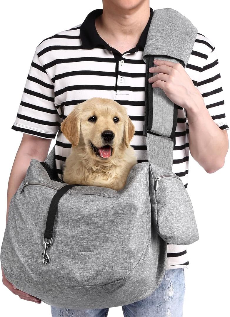 Ownpets Pet Sling Carrier, Fits 15 to 25lbs Extra-Large Dog/Cat Sling Carrier Reversible and Hands-Free Dog Bag with Adjustable Strap and Pocket Shoulder Pad for Outdoor Travel Hiking (Grey)