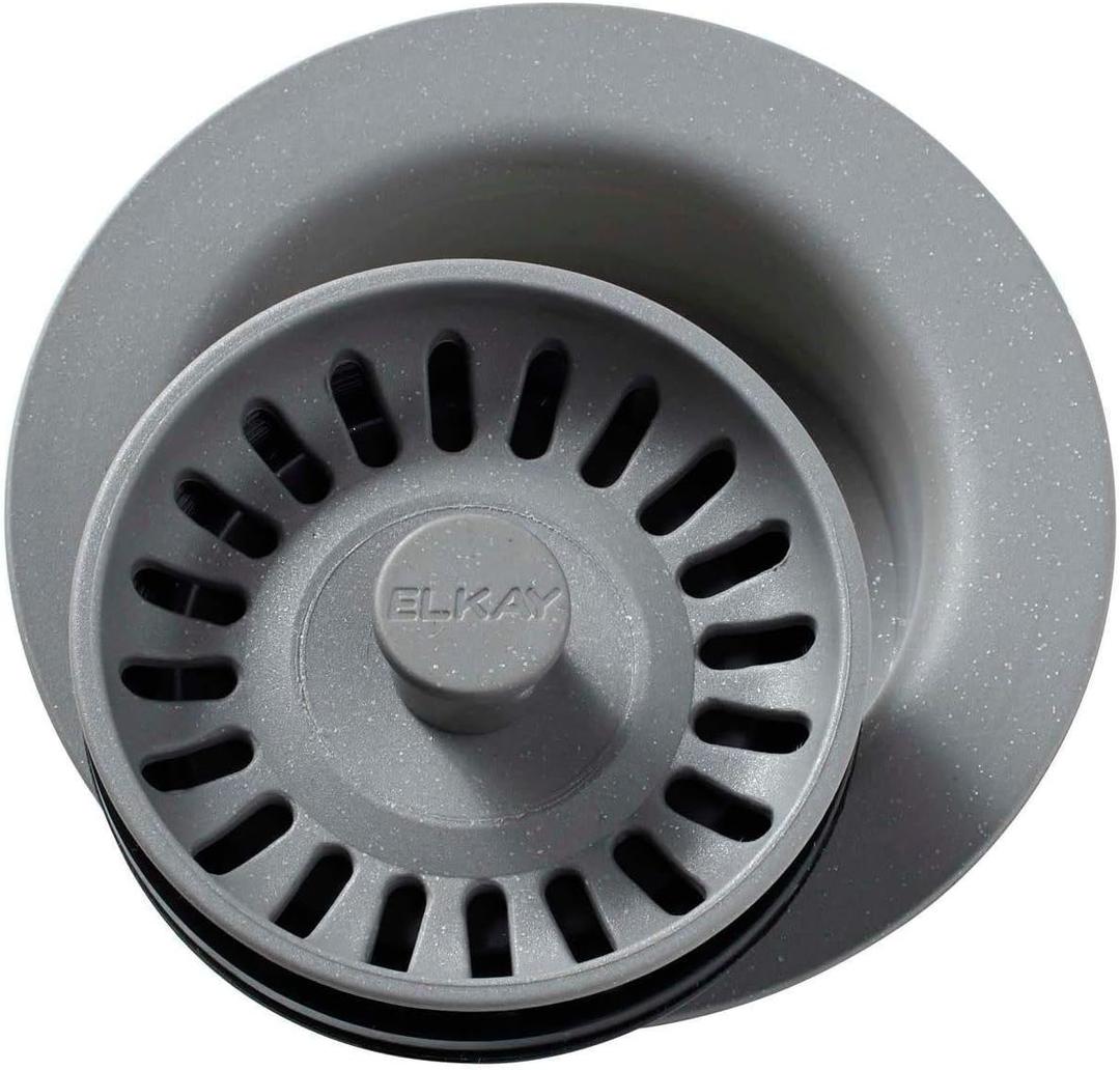 Elkay LKQD35 Polymer 3-1/2" Disposer Flange with Removable Basket Strainer and Rubber Stopper - Greystone