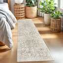 Vintage 2x7 Runner Rug, Beige Washable Runners for hallways, Super Soft Kitchen Runner Rug Non Slip, Print Faux Wool Floral Thin Carpet Runner for Entryway Indoor Bedroom Bedside Runner